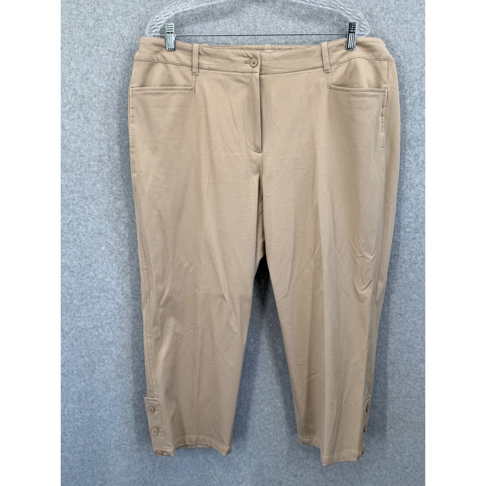 Talbots Heritage Cropped Pants Women 16W Beige Khaki Button Hem Stretch‎ Chino